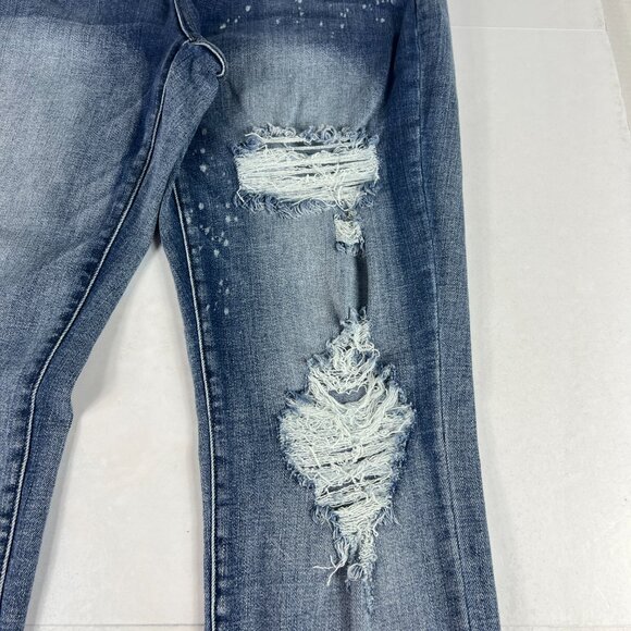 Judy Blue Jean Women Measured 35x30 Boyfriend Blue Faded Distressed Denim Tag 32 - Picture 3 of 16